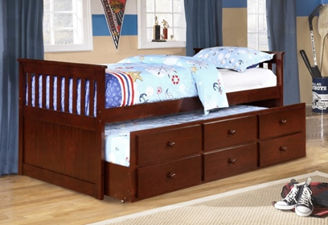 brown trundle bed display