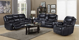 Three-piece black leather reclining living room set