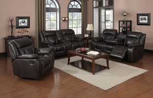 Three-piece black leather reclining living room set