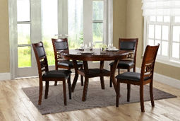 black leather and brown wooden 4 seat dining room set