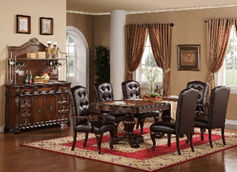 dark brown leather and wooden 6 person dining room set
