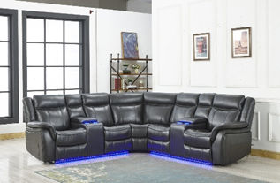 light-up black leather sectional display