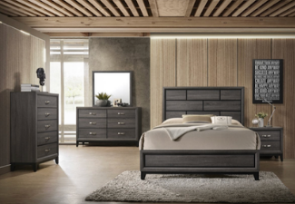 grey wooden 5-piece bedroom set